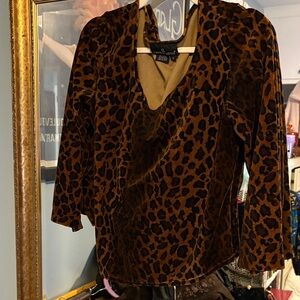 Carole Little Brown Leopard Print Top 90’s